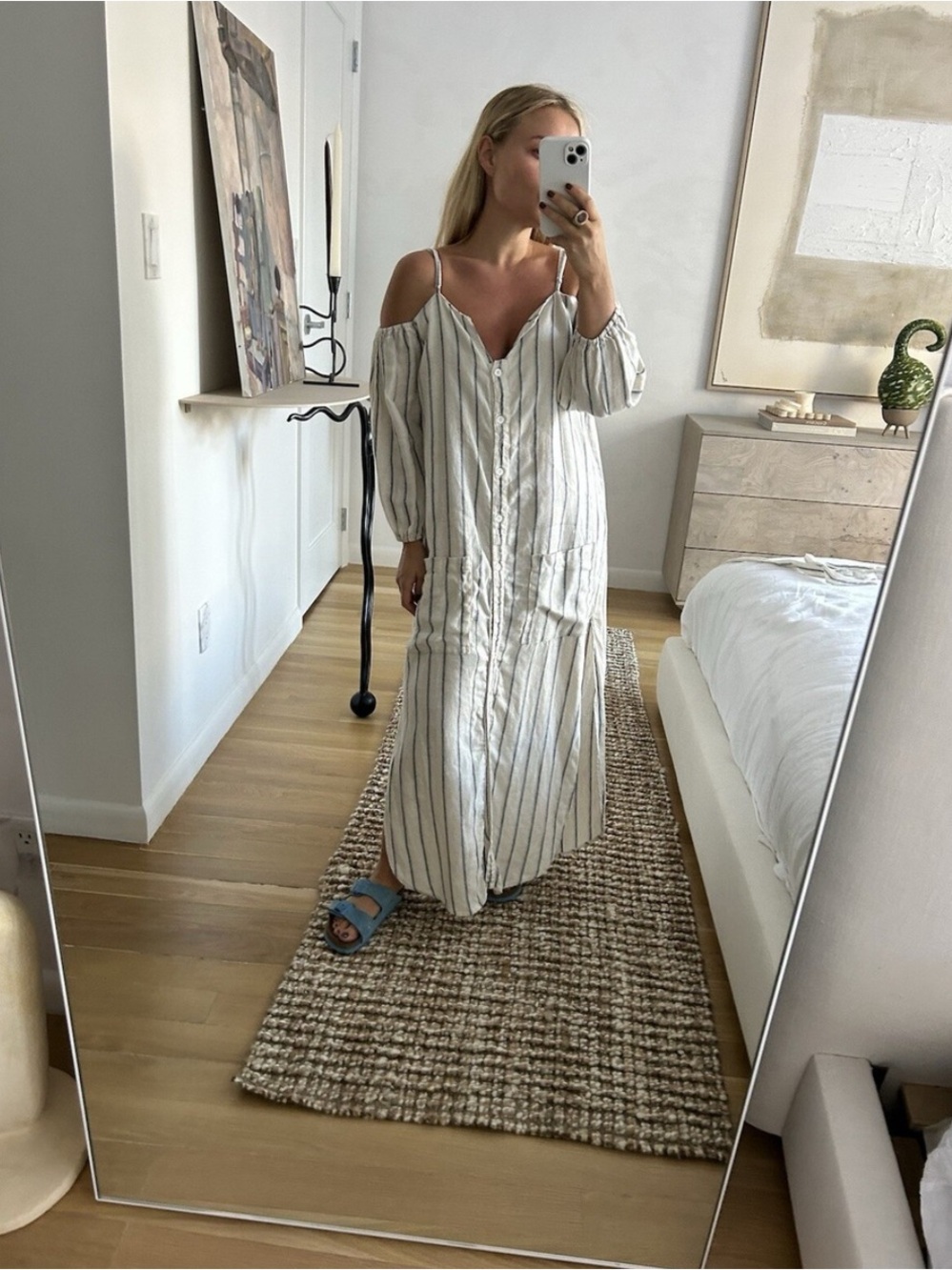 Reformation Linen Striped Cold-Shoulder Maxi Dress - Picture 2 of 11
